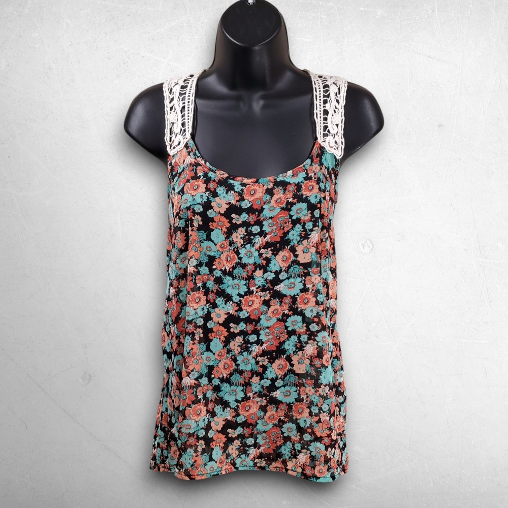 Boho Floral Crochet Lace Racerback Tank Top Women Jr M Festival No Boundaries